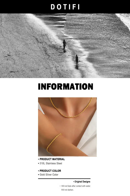 Halsband & armband i silverfärg – tvinnad kedja