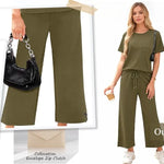 2-delat set dam – kortärmad topp & vida byxor