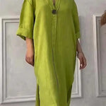 Damklänning i linne – lång skjortklänning med knappar