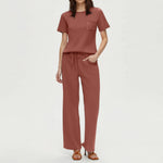 2-delat set dam – kortärmad topp & vida byxor