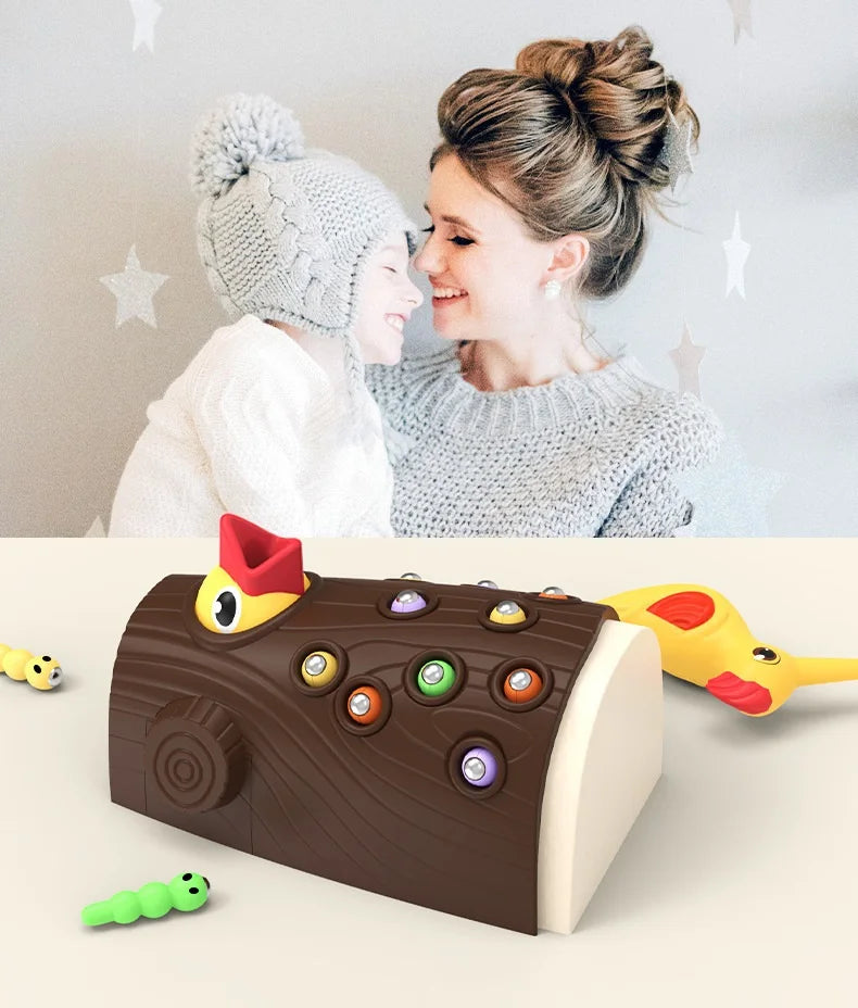 Montessori Hackspettslek – Magnetiskt mata mask-spelet