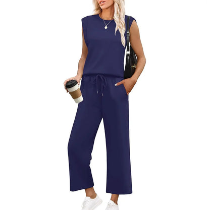 2-delat set dam – ärmlös topp & byxor i polyester