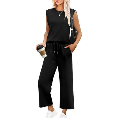 2-delat set dam – ärmlös topp & byxor i polyester