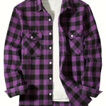 Rutig herrskjorta – långärmad borstad flanellskjorta