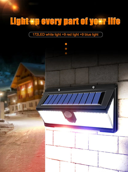 190 LED Solcellslampa med Rörelsesensor – 4 Ljuslägen & Vattentät Väggbelysning