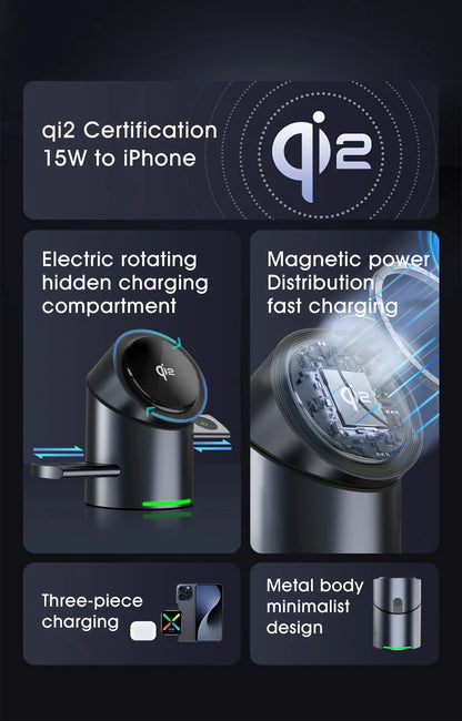 3-i-1 Trådlös Laddstation – Magsafe-Laddare för iPhone, Android, Apple Watch & AirPods