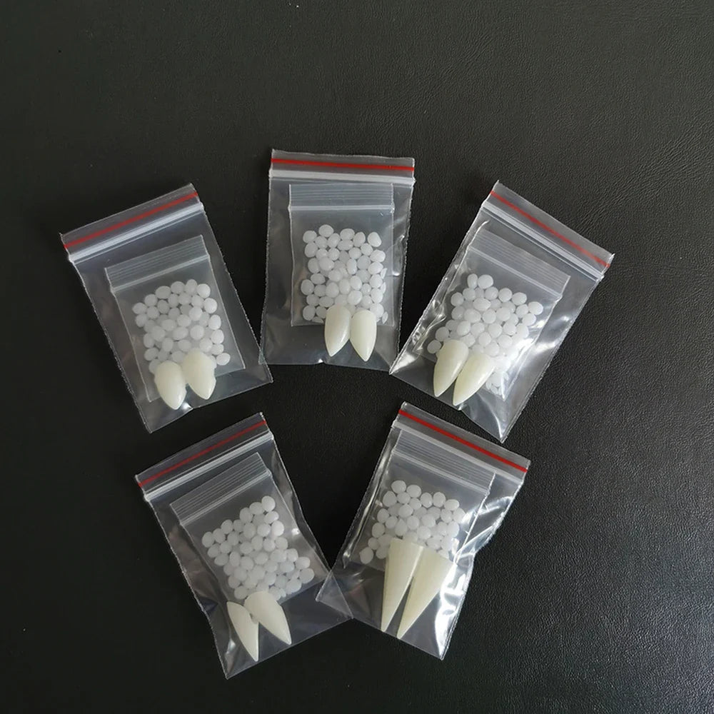 Vampyrtänder halloween – löständer med lim för cosplay & fest