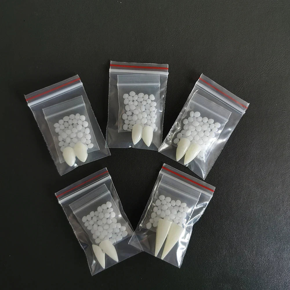 Vampyrtänder halloween – löständer med lim för cosplay & fest