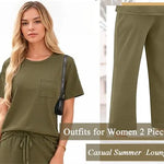 2-delat set dam – kortärmad topp & vida byxor
