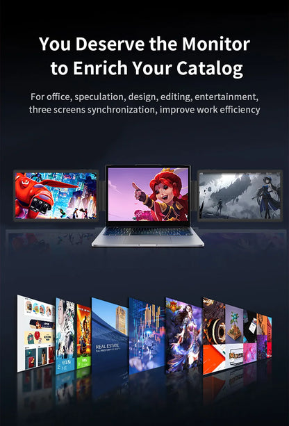 Trippelskärm – portabel LCD-skärm för laptop (1920×1200 IPS, USB-C & USB 3.0)