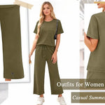 2-delat set dam – kortärmad topp & vida byxor