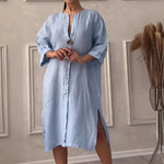 V-ringad klänning dam – A-linje midiklänning med knappar