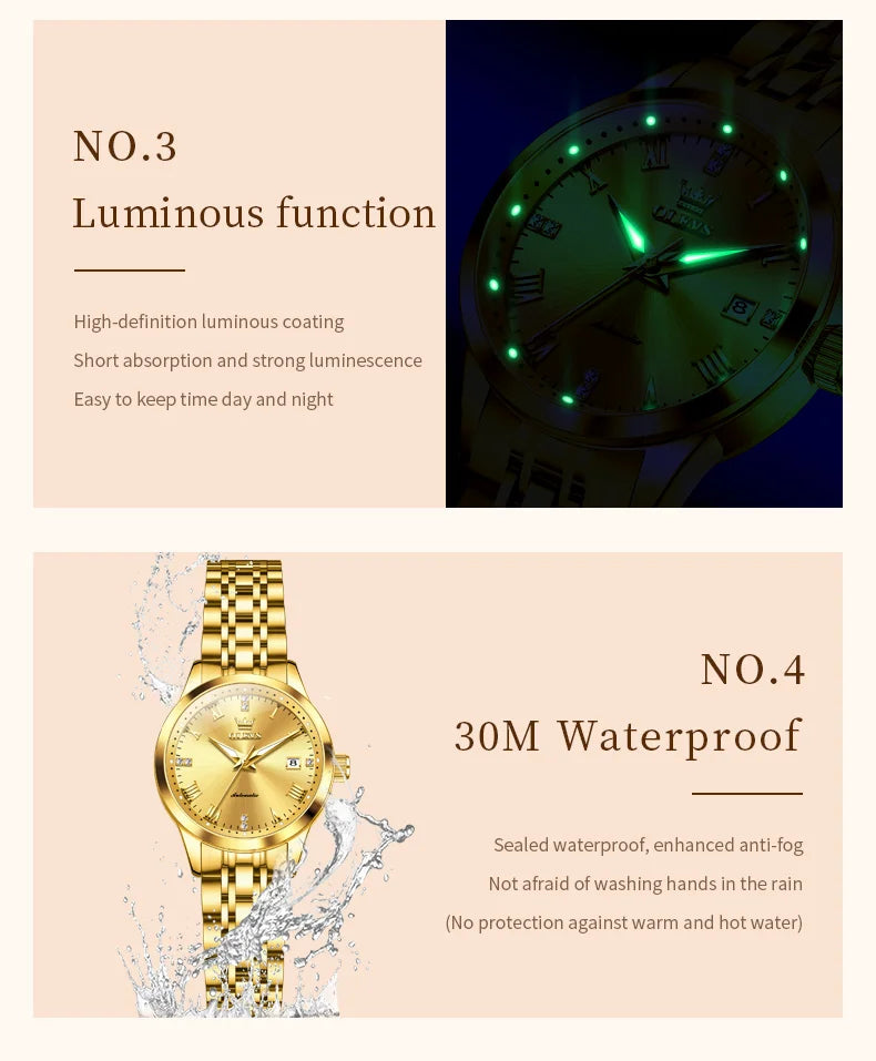 Klocka Helena (automatisk damklocka i rostfritt stål – lyxig design)