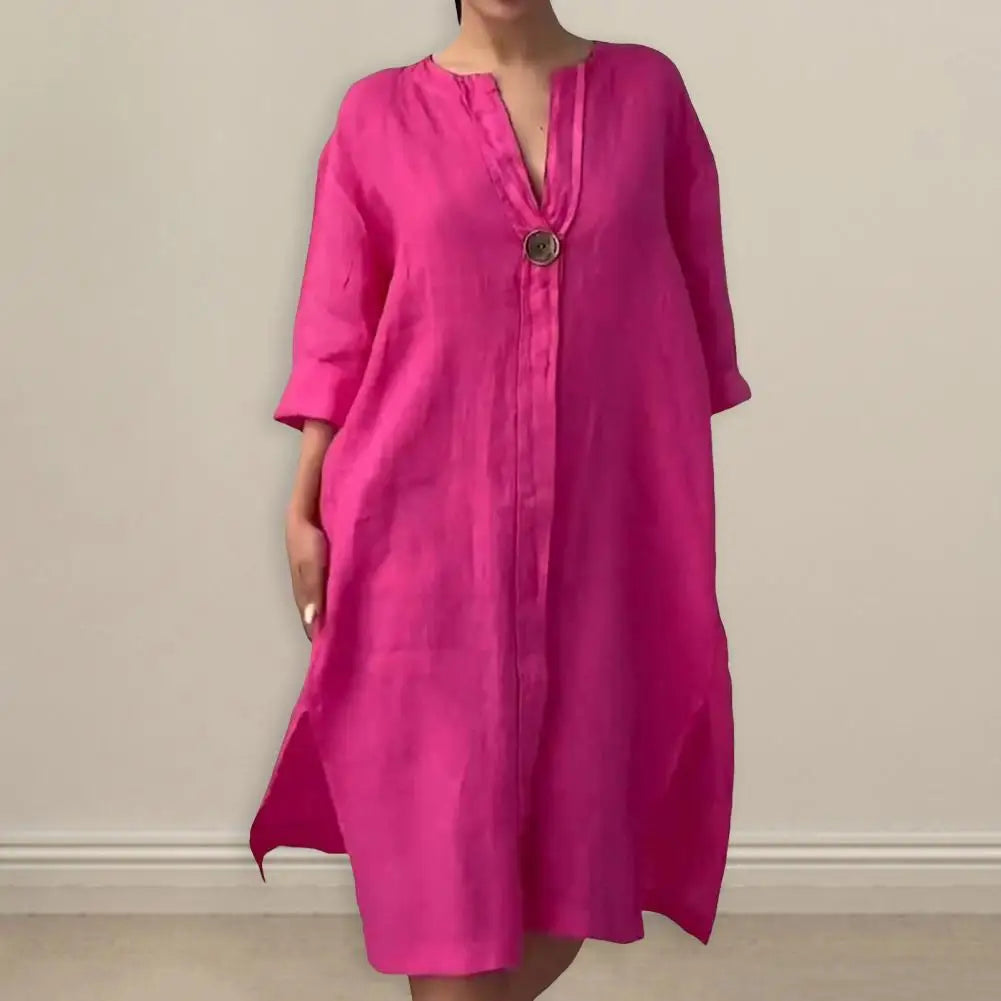 Långärmad sommarklänning – v-ringad casual klänning för dam