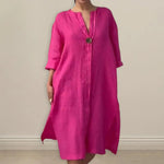 Långärmad sommarklänning – v-ringad casual klänning för dam