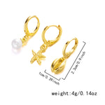 Örhängen Elin (3-pack med snäcka, sjöstjärna & pärlor – boho strandstil)