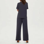 2-delat set dam – kortärmad topp & vida byxor