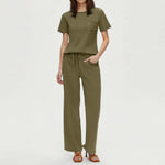 2-delat set dam – kortärmad topp & vida byxor