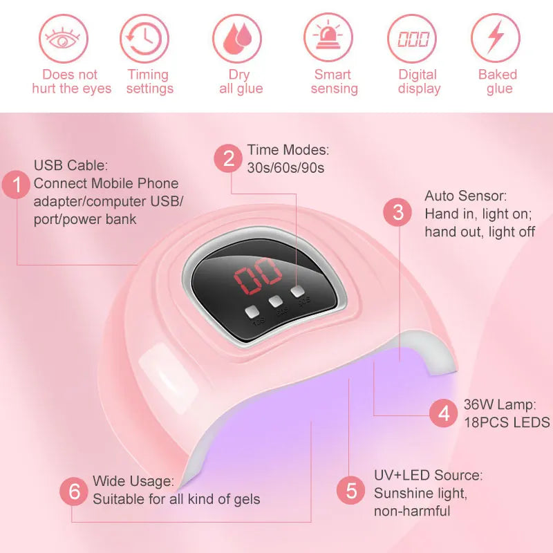 Nagelförlängningskit – Akryl gelpolish med UV/LED lampa, bas- & topplack för manikyr hemma & salong