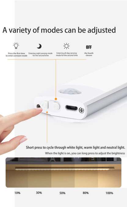 LED skåpbelysning – rörelsesensor nattlampa USB laddbar