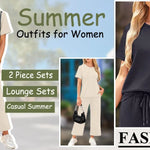 2-delat set dam – kortärmad topp & vida byxor