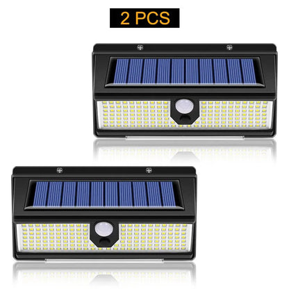 190 LED Solcellslampa med Rörelsesensor – 4 Ljuslägen & Vattentät Väggbelysning