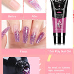 Nagelförlängningskit – Akryl gelpolish med UV/LED lampa, bas- & topplack för manikyr hemma & salong