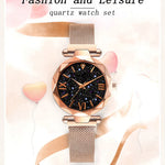 Klocka Stina (stjärnhimmel-design med magnetiskt spänne och meshband)