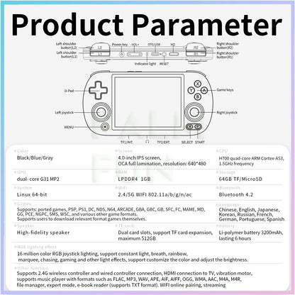 RetroSpel 40XXH – bärbar spelkonsol 4” IPS med WiFi & HDMI