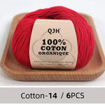 Bomullsgarn 100% – 6-pack mjukt garn för virkning & stickning