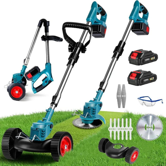 Trådlös & Hopfällbar Grästrimmer 36V – Justerbar Höjd, Hjul & 3 Bladtyper