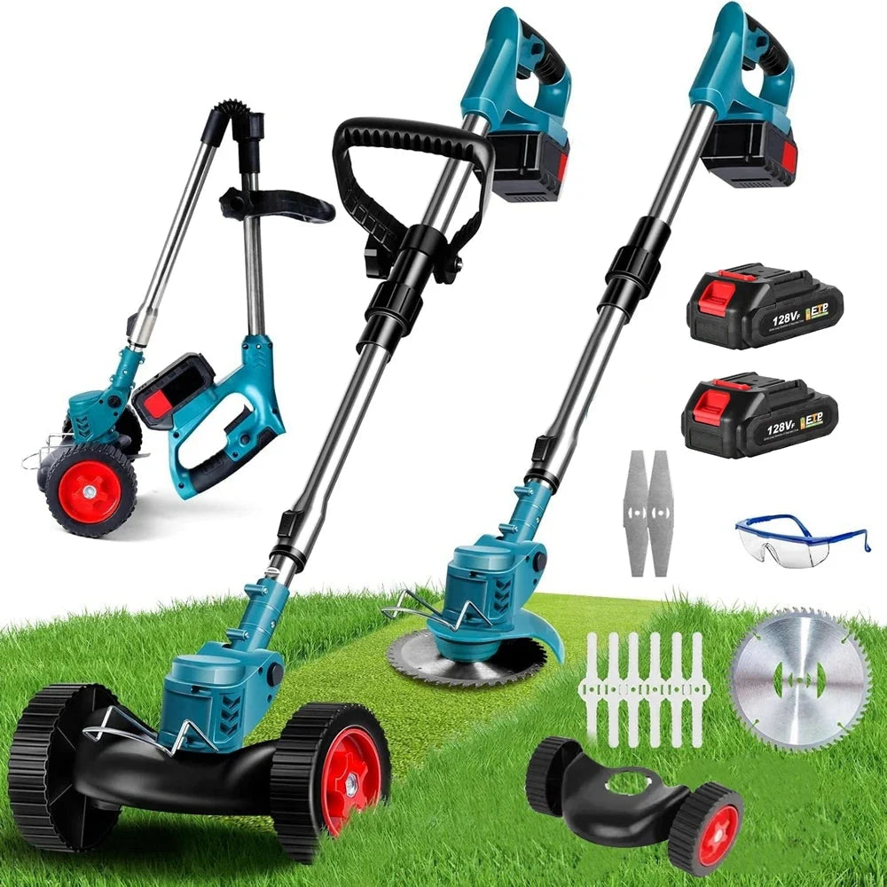 Trådlös & Hopfällbar Grästrimmer 36V – Justerbar Höjd, Hjul & 3 Bladtyper