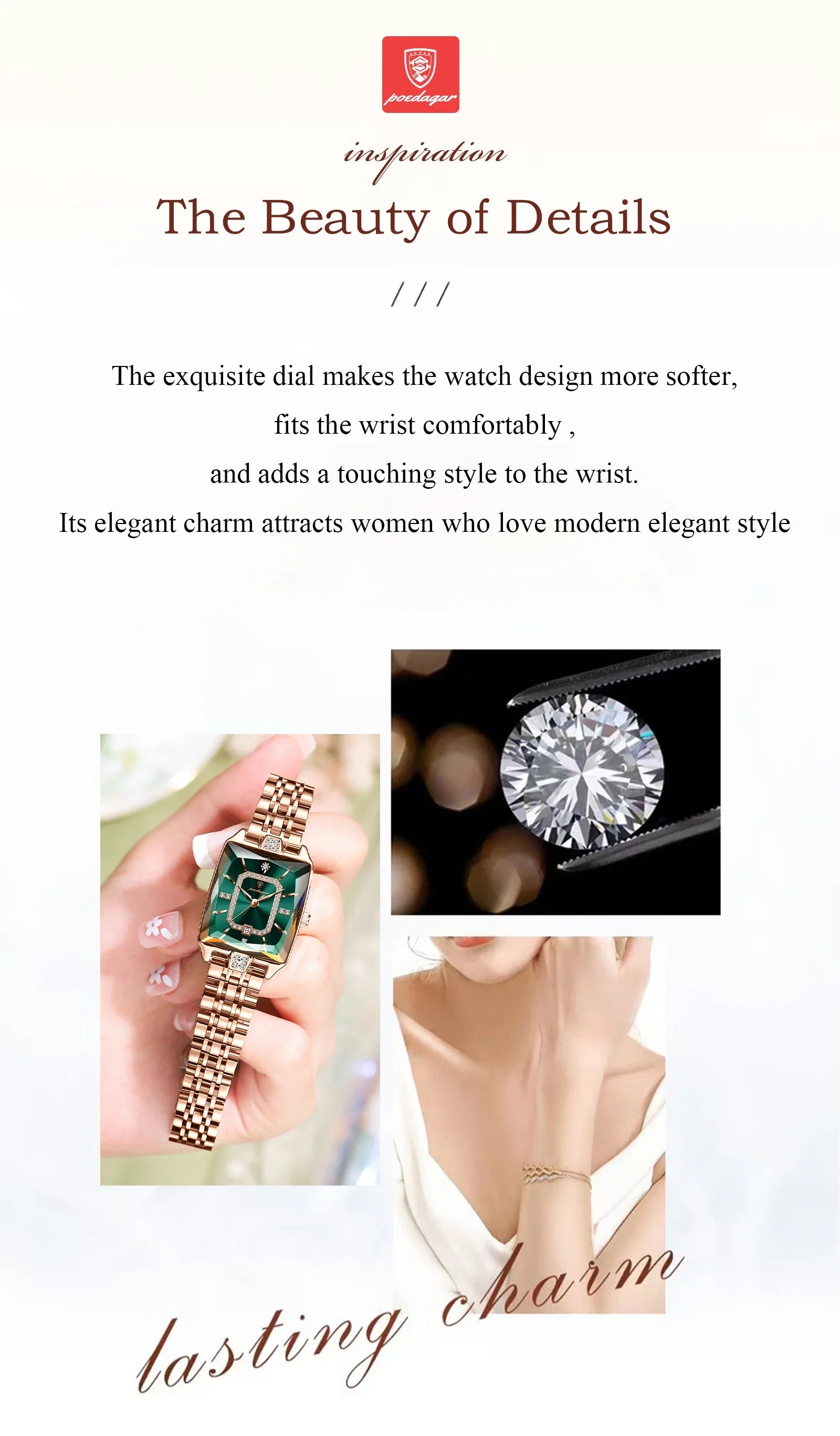 Klocka Karolina (damklocka i stål med kalender & vattenskydd)