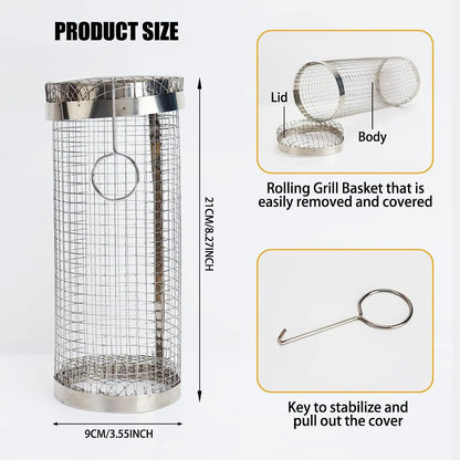 GrillKorgen™ – Rullande Rostfri Grillkorg för Grönsaker
