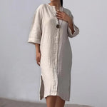 Långärmad sommarklänning – v-ringad casual klänning för dam