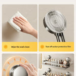 Kylpyhuoneen kulmahylly imukupilla – ilman porausta