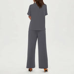 2-delat set dam – kortärmad topp & vida byxor