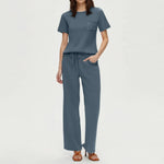 2-delat set dam – kortärmad topp & vida byxor