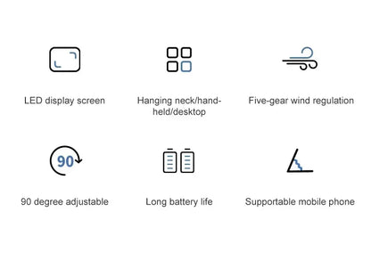 Taittuva minituuletin kaulahihnalla ja telineellä – 3000mAh