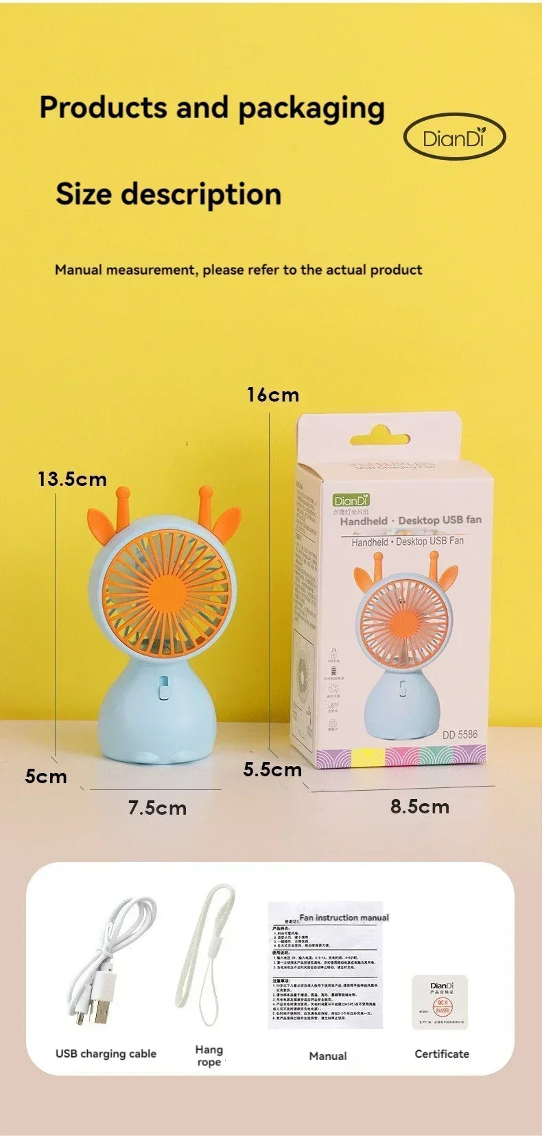 Mini USB-tuuletin lampulla – kannettava ja ladattava