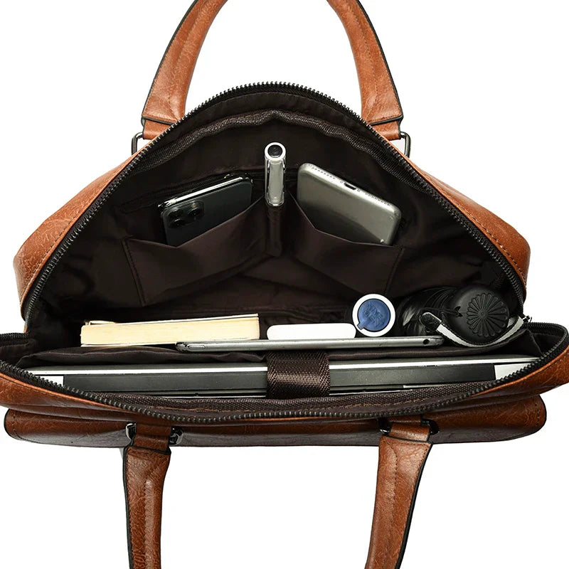 Läderportfölj herr – axelremsväska för laptop & kontor