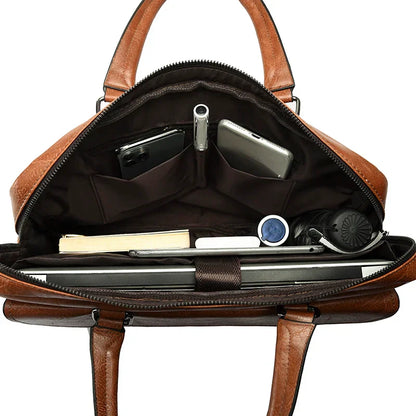 Läderportfölj herr – axelremsväska för laptop & kontor
