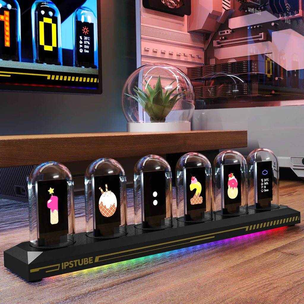 RGB nixie-klocka USB – retro digital bordsur med laddningsport