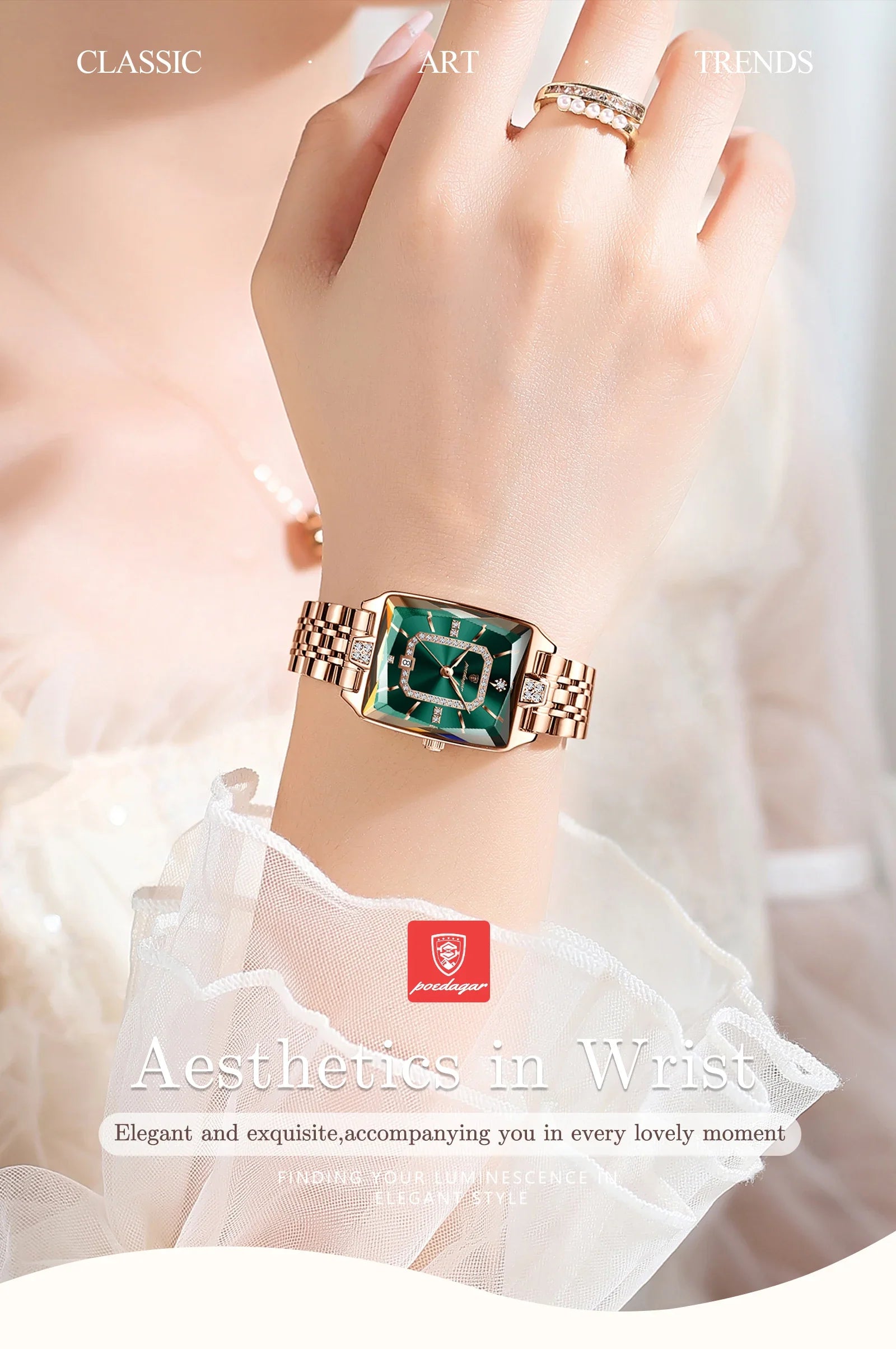 Klocka Karolina (damklocka i stål med kalender & vattenskydd)