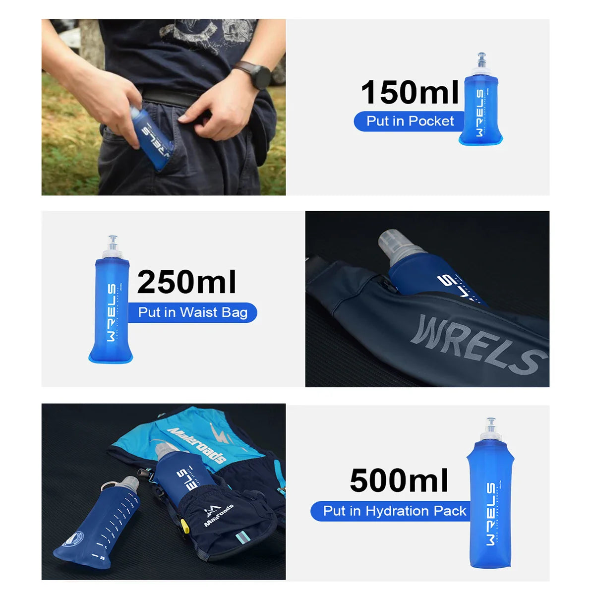 Hopfällbar silikonflaska – 150/250/500 ml portabel vattenflaska för träning & resor