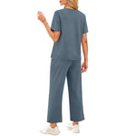 2-delat set dam – kortärmad topp & vida byxor