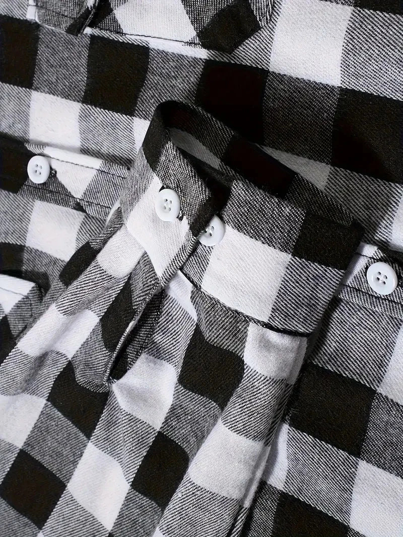 Rutig herrskjorta – långärmad borstad flanellskjorta