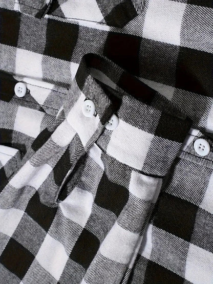 Rutig herrskjorta – långärmad borstad flanellskjorta