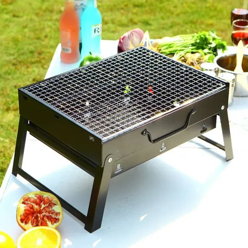 Bärbar kolgrill i rostfritt stål – mini BBQ för camping & picknick