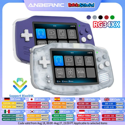 RetroSpel 34XX – bärbar spelkonsol 3,4” IPS med WiFi & Bluetooth